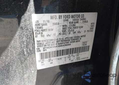 2011 Ford Edge Sport z USA, uszkodzony, nr VIN 2FMDK3AKXBBA58868